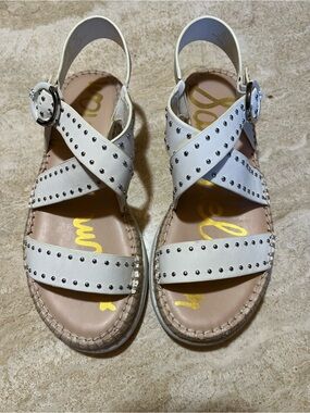 Sam Edelman Janette White Studded Cross-Strap Women’s Sandals